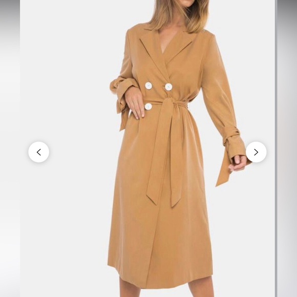NWT C/Meo collective camel tan Unstoppable Trench double breasted Long coat XS S - Picture 2 of 7